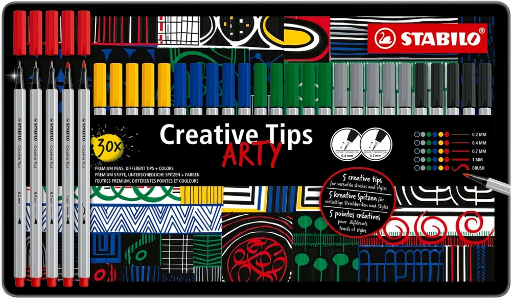 Творчески комплект, Stabilo, Creative Tips ARTY, 30 цвята, метална кутия 