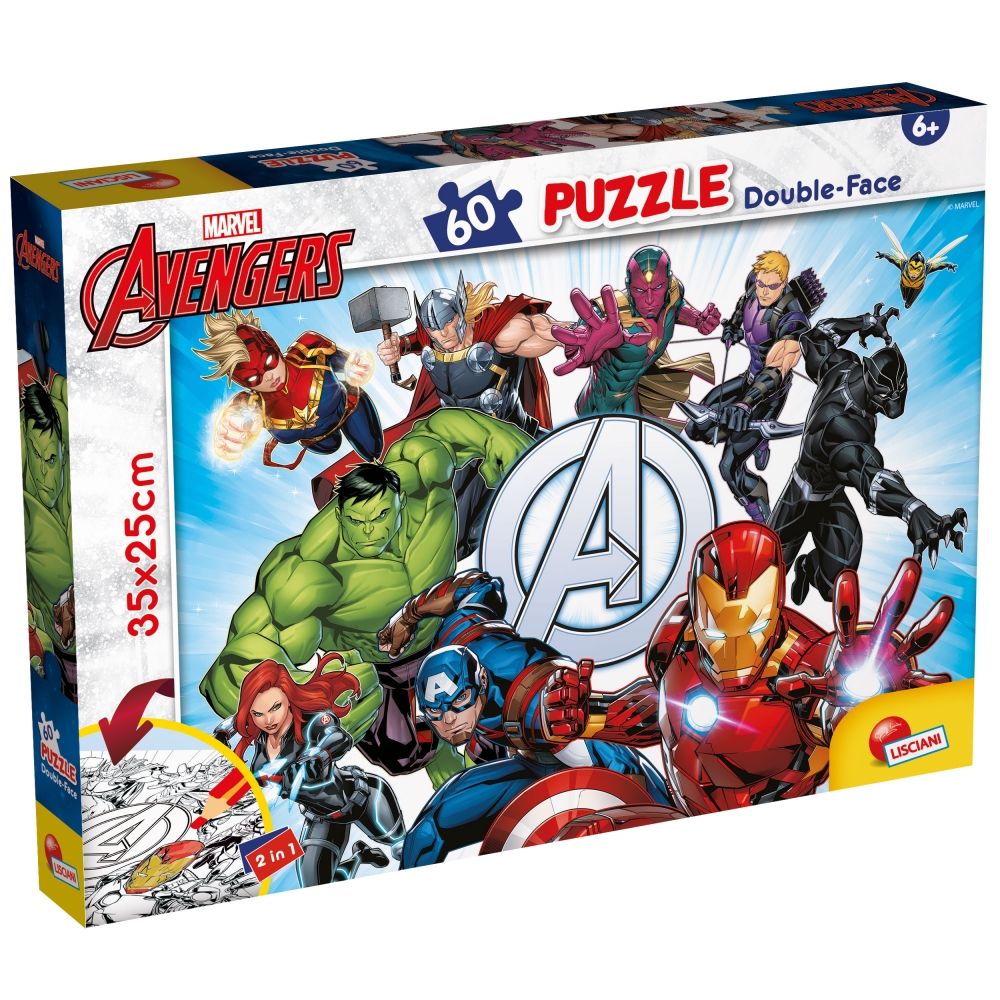 Пъзел, Lisciani, Marvel Avengers, Двулицев пъзел 60 части