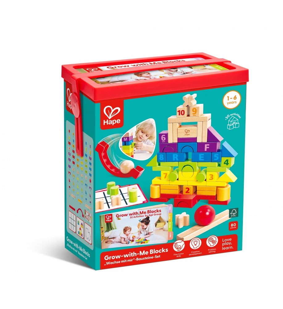 Комплект кубчета и форми, Hape, Порасни с мен, 80 части