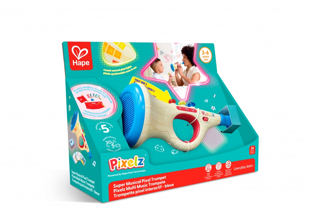 Интерактивна играчка, Hape, Pixelz, Супер музикален тромпет, 34 части