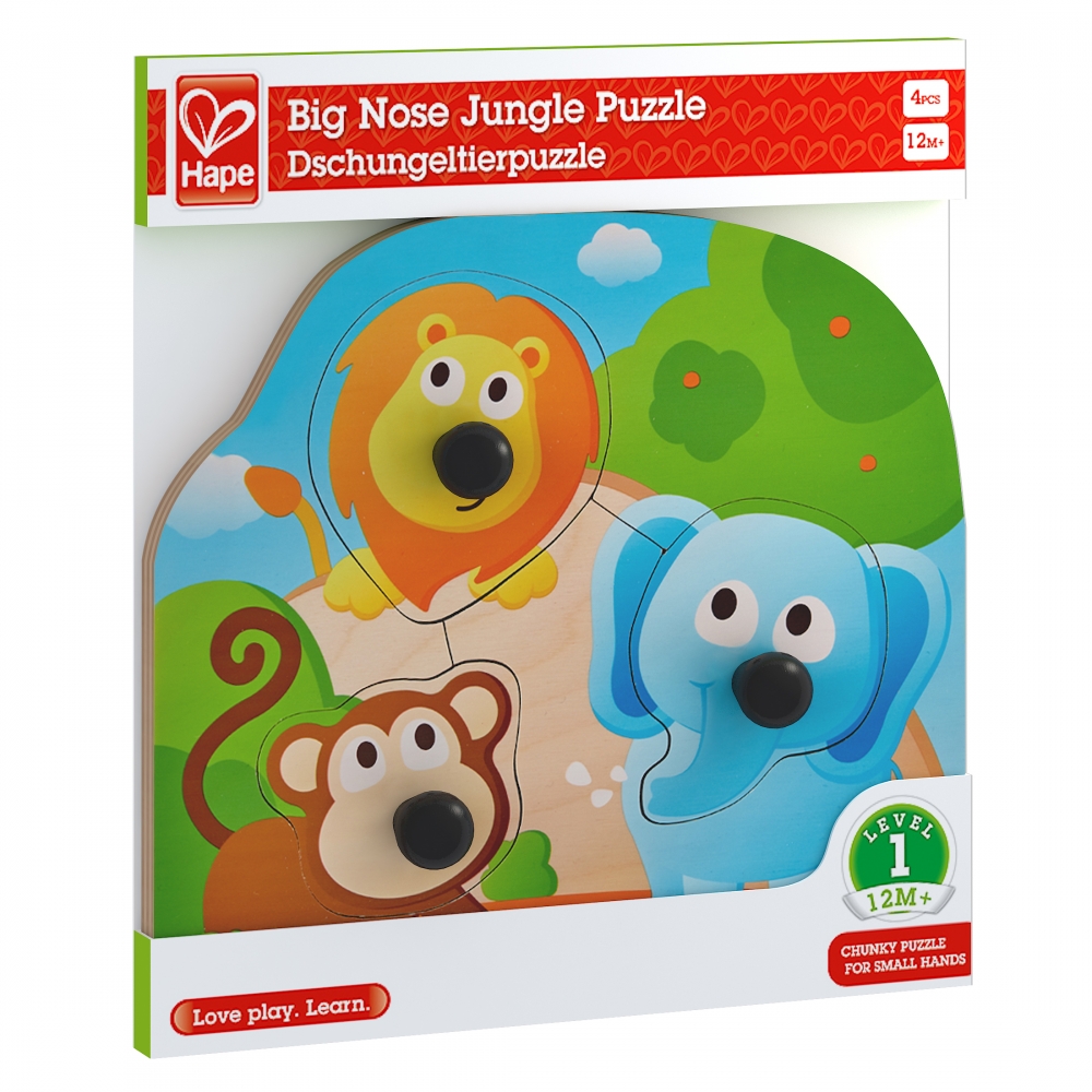 Бебешки дървен пъзел, Hape, Джунгла, 4 части