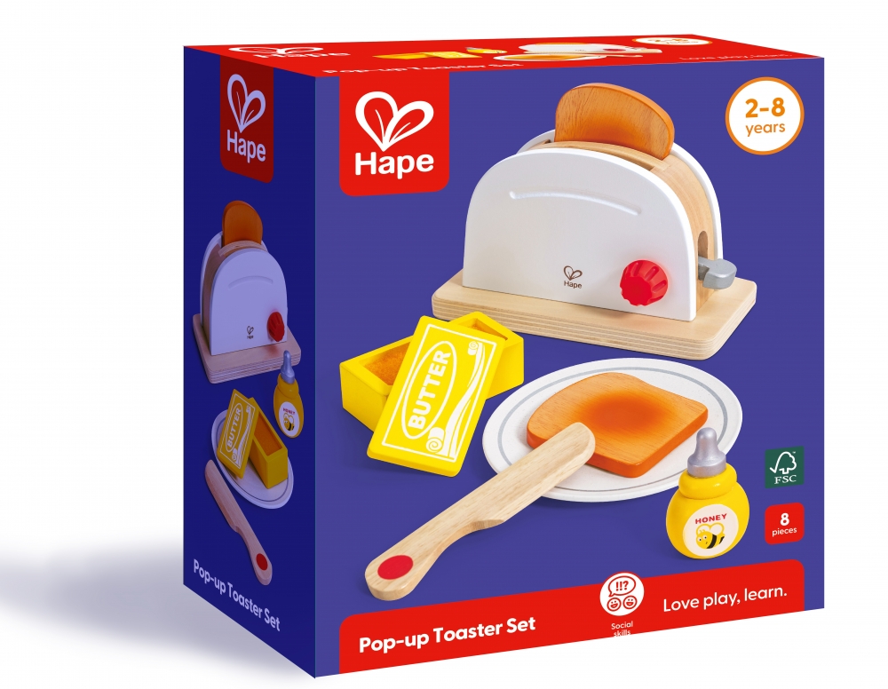 Игрален комплект, Hape, Дървен тостер, 8 части