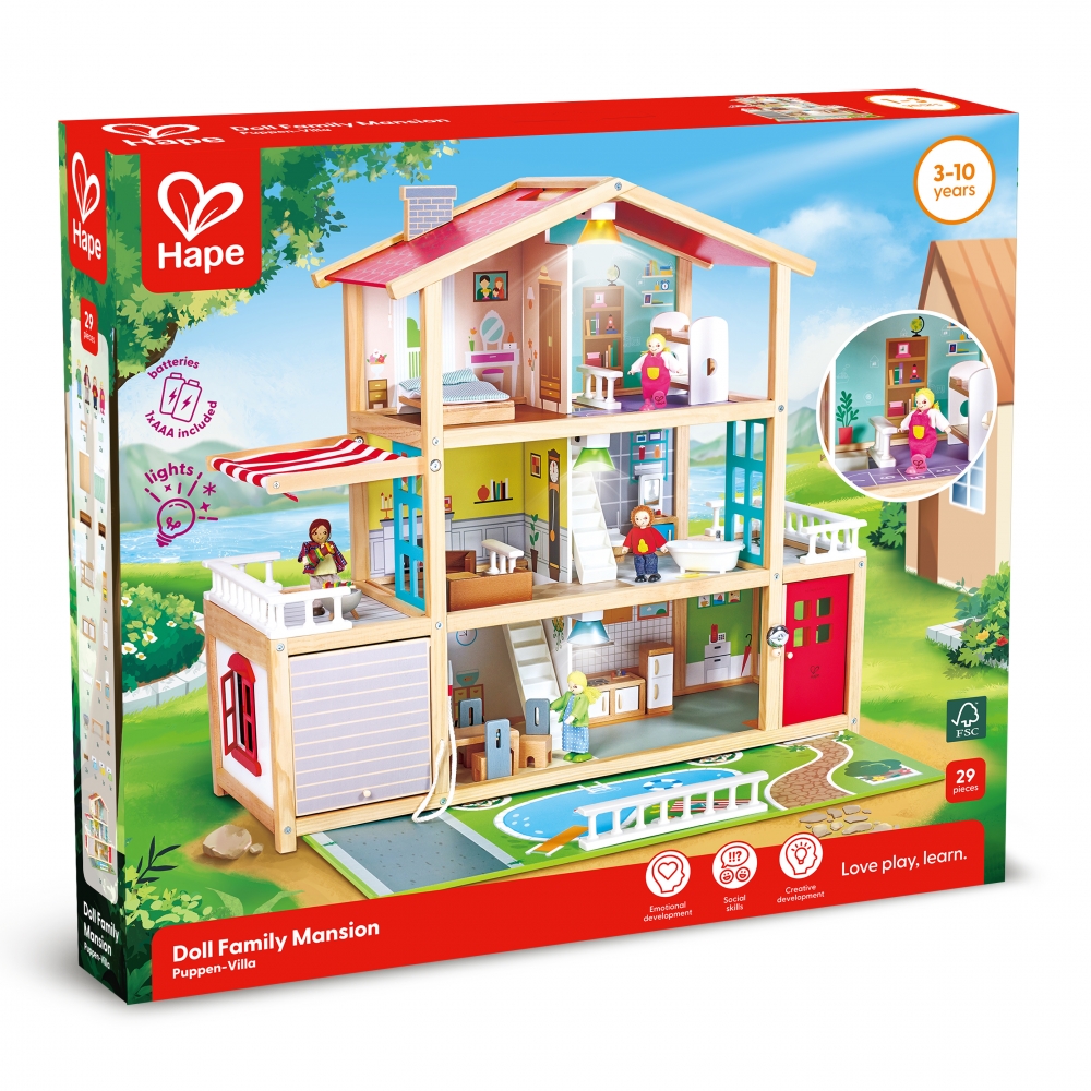 Дървена къща за кукли, Hape, Имение, 29 части