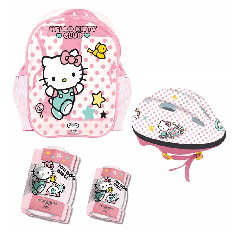 Комплект каска, наколенки и налакътници, HELLO KITTY 2