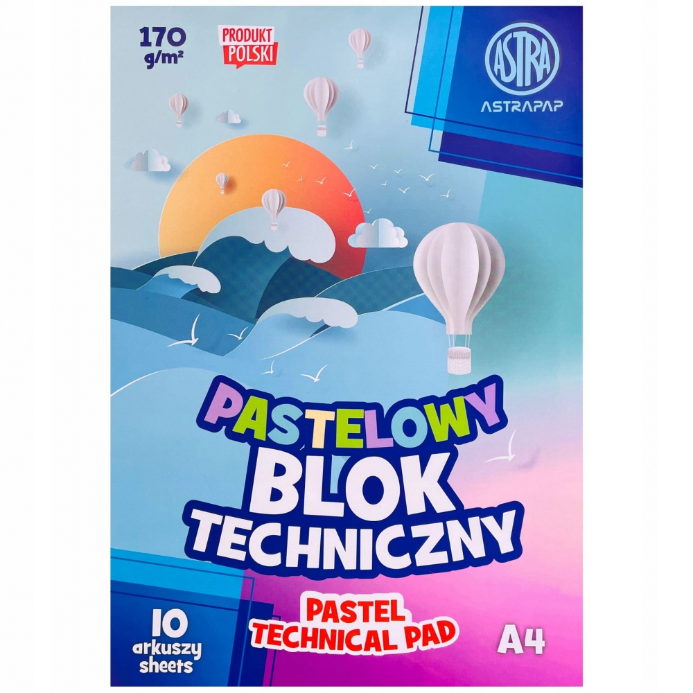 Технически блок, Astra, Пастелни цветове, A4, 10 листа