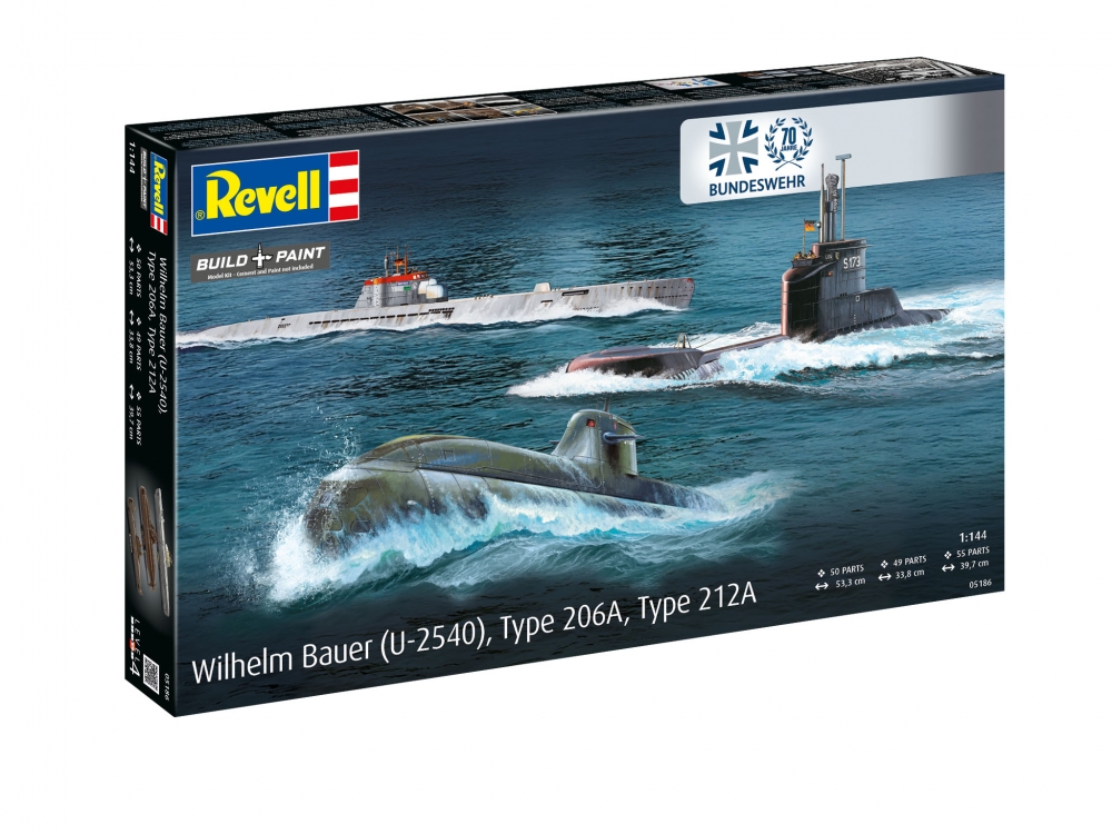 Комплект сглобяеми модели, Revell, 70-та годишнина подводница Bundeswehr:Wilhelm Bauer, Type 206A, Class2, 154 части