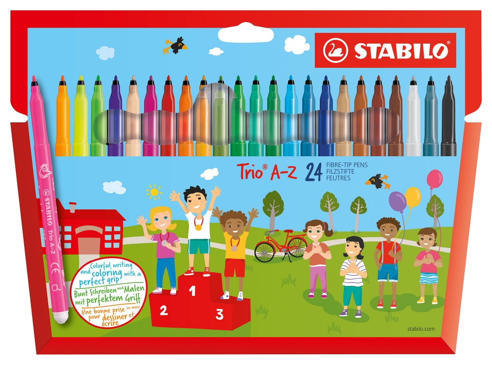 Комплект флумастери, Stabilo, Trio AZ, 24 цвята