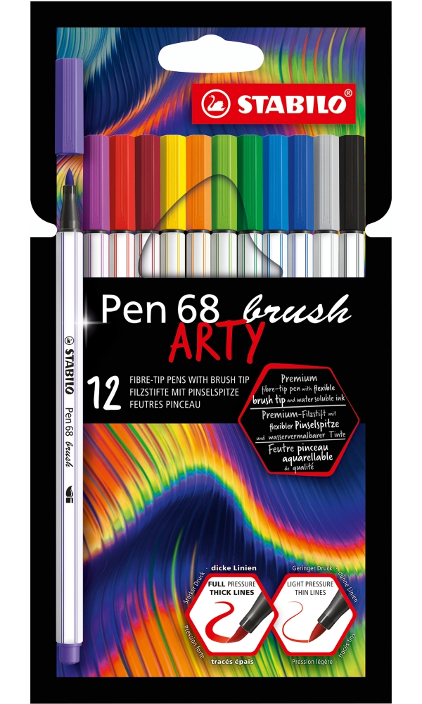 Комплект флумастери, Stabilo, Pen 68 Brush Arty, 12 цвята
