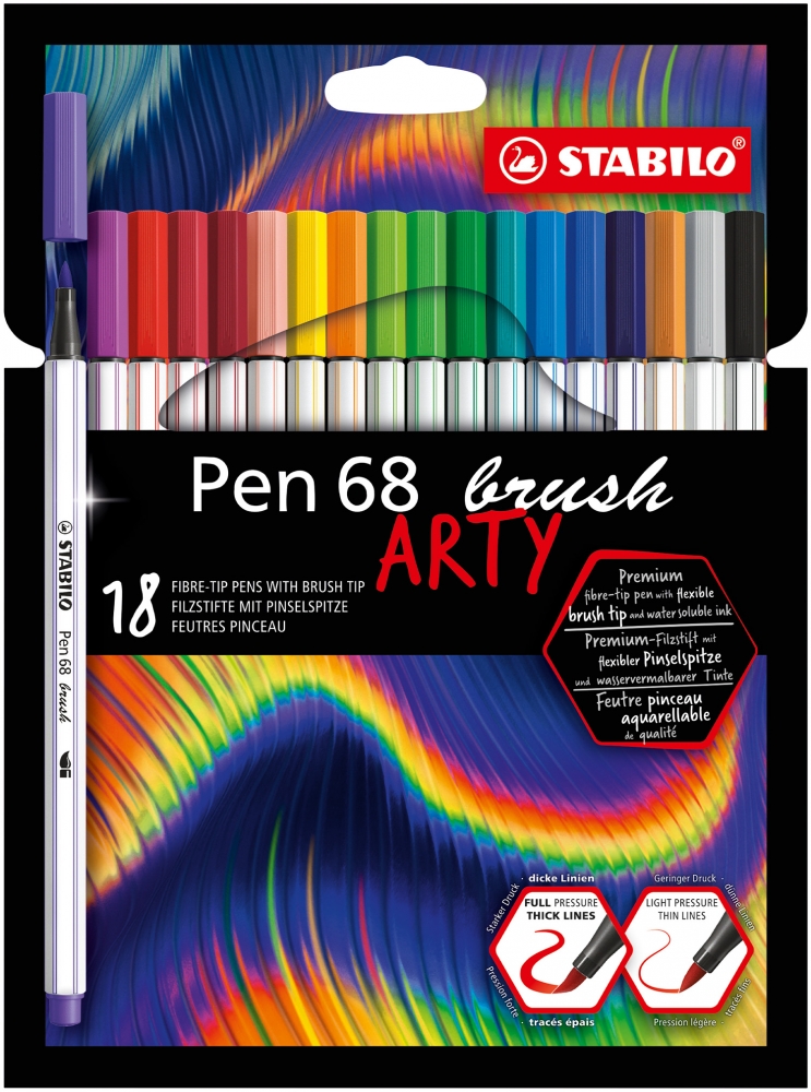 Комплект флумастери, Stabilo, Pen 68 Brush Arty, 18 цвята