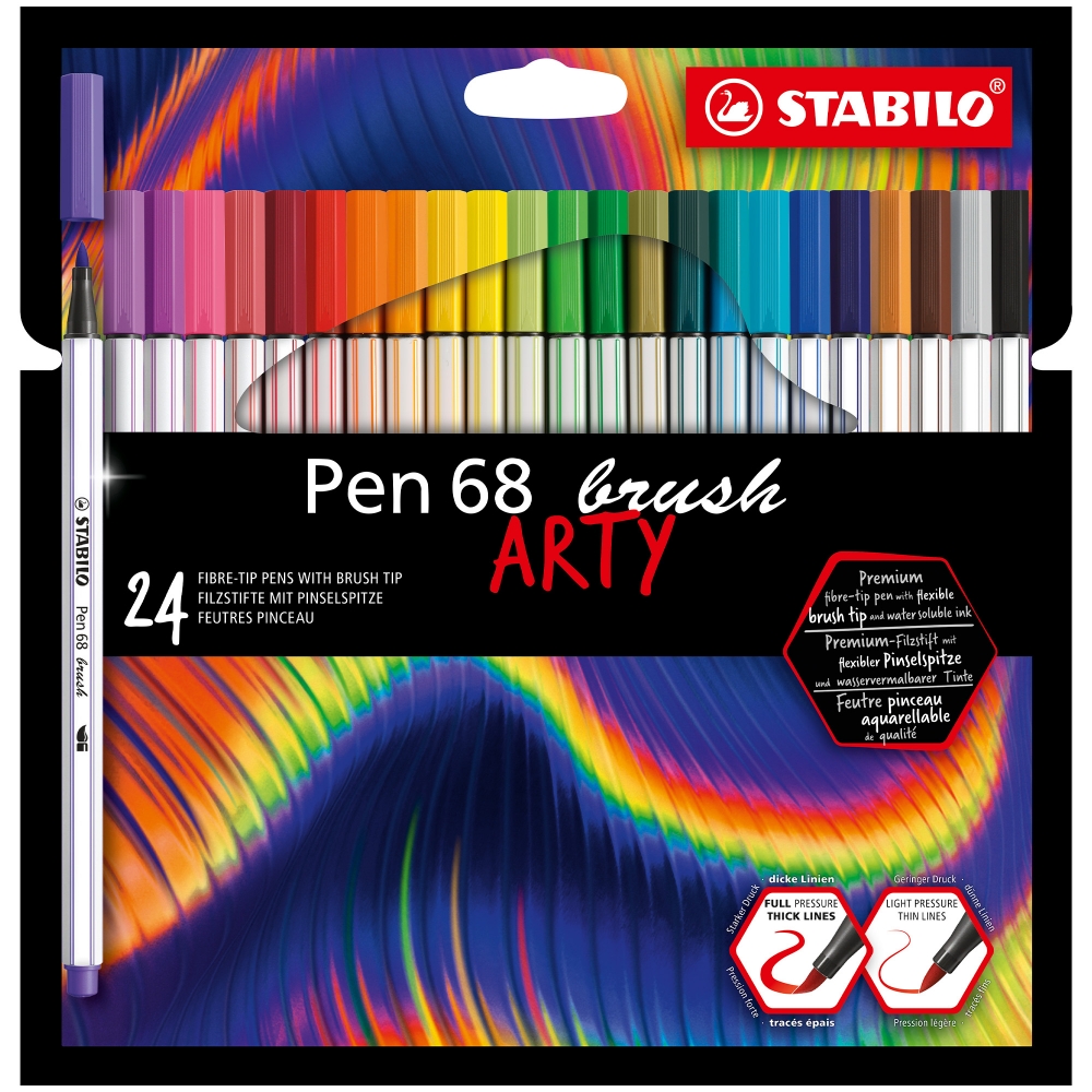 Комплект флумастери, Stabilo, Pen 68 Brush Arty, 24 цвята