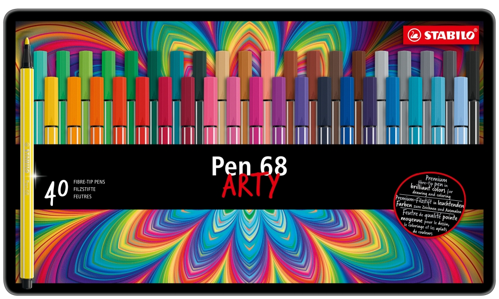 Комплект флумастери, Stabilo, Pen 68 Arty, метална кутия, 40 цвята