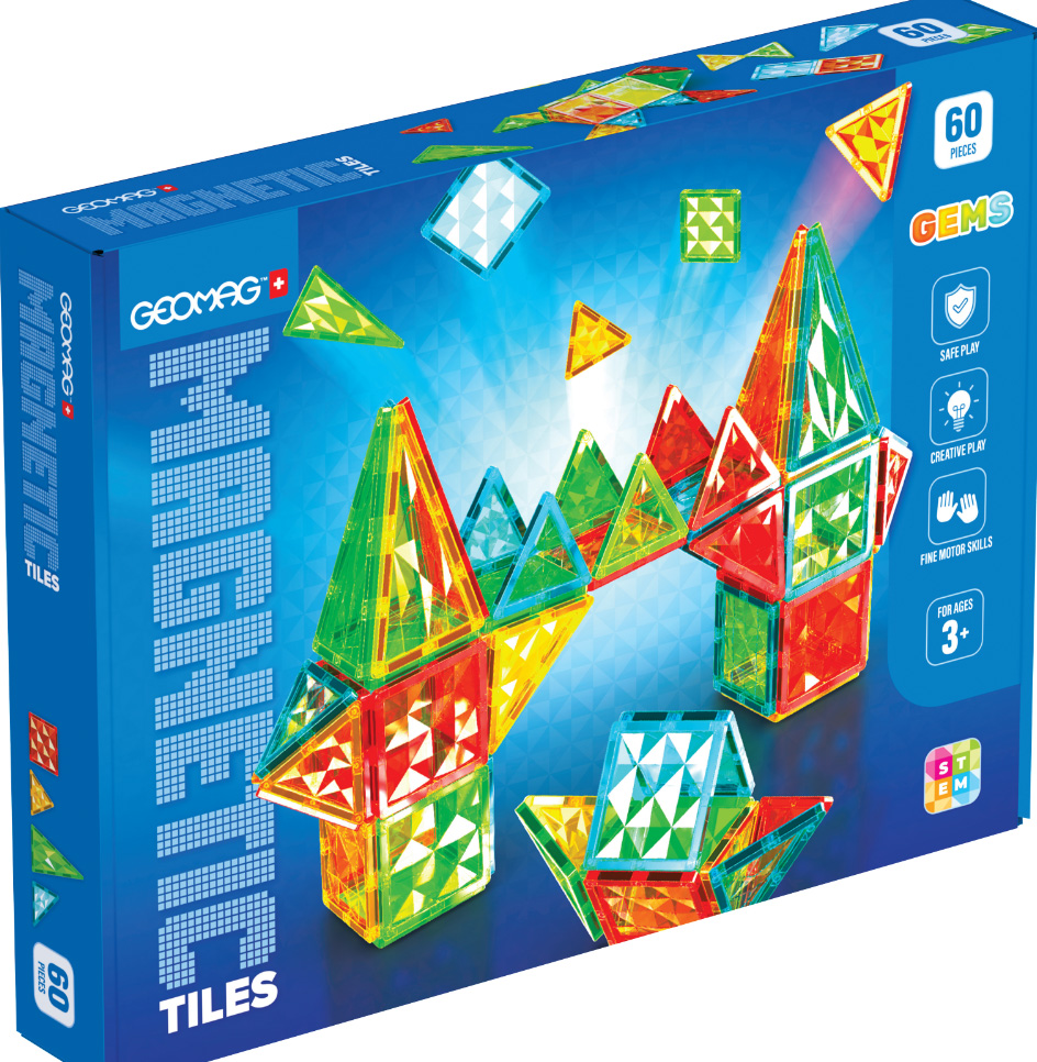 Магнитен конструктор, Geomag, Разноцветни плочки, 60 части