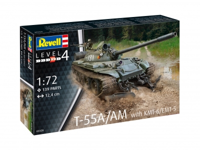 Сглобяем модел, Revell, Съветски танк T-55A/AM с минен плуг KMT-6/EMT-5, 139 части
