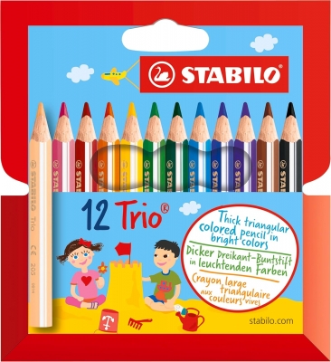 Комплект цветни моливи, Stabilo, Trio thick, Ергономични, 12 цвята