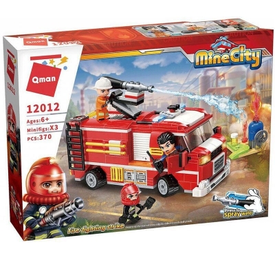 Jucarie camion de pompieri, Qman, MineCity la serviciu, Plastic, Multicolor