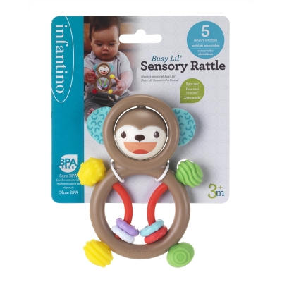 Сензорна бебешка дрънкалка, Infantino, Маймунка