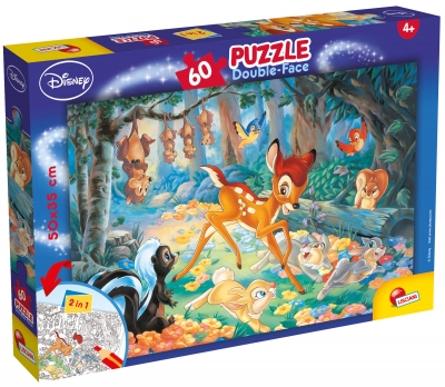 Пъзел, Lisciani, Disney, Бамби, Двулицев пъзел 60 части