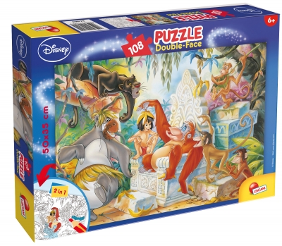 Пъзел, Lisciani, Disney, Книга за джунглата, Двулицев пъзел 108 части