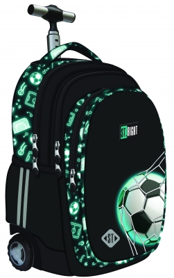 School backpack with wheels, St.Right, Neon football, 44 x 32 x 25 cm