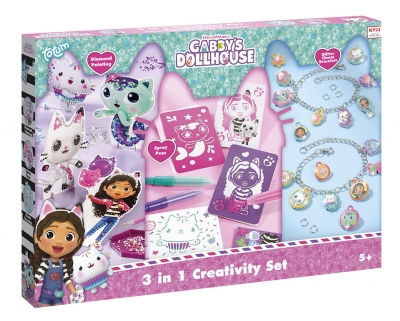 Creative Kit, Totum, Gabby′s Dollhouse, Glitter Bracelets + Spray Markers + Diamond Mosaic 3 in 1