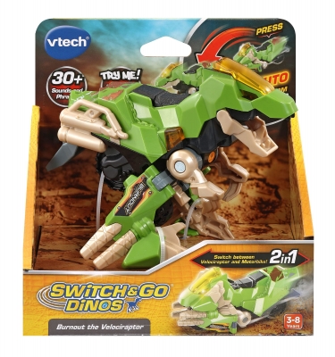 Interactive Toy, Vtech, Transformer Burnout, Motorcycle and Dinosaur Velociraptor 2 in 1, Green