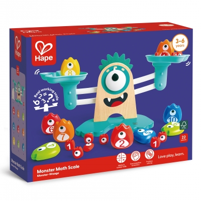 Дървен комплект, Hape, Детска везна, Сладко чудовище, 22 части