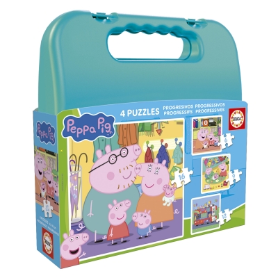 Прогресивен пъзел в куфар, Educa, Peppa Pig 4 в 1, 6-9-12-16 части