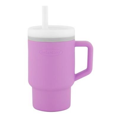 Cana din silicon, Infantino, liliac, cu pai, 270 ml