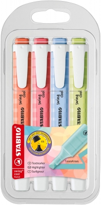 Комплект текст маркери, Stabilo, Swing Cool Pastel, 4 цвята