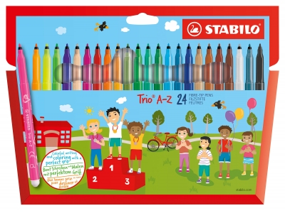 Комплект флумастери, Stabilo, Trio AZ, 24 цвята