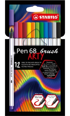 Комплект флумастери, Stabilo, Pen 68 Brush Arty, 12 цвята