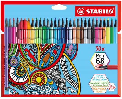 Комплект флумастери, Stabilo, Pen 68, 30 цвята