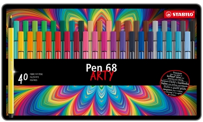 Комплект флумастери, Stabilo, Pen 68 Arty, метална кутия, 40 цвята