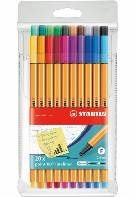 Комплект тънкописци, Stabilo, Point 88, 20 цвята