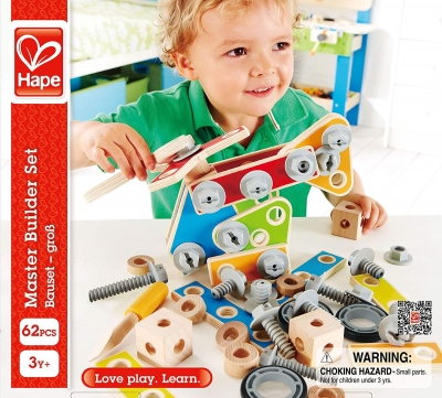 Дървен конструктор, Hape, Майстор строител, 62 части