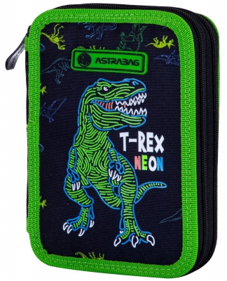 Двоен несесер, Astra, T-Rex Neon, С аксесоари, 20.5 х 13 х 4.5 см