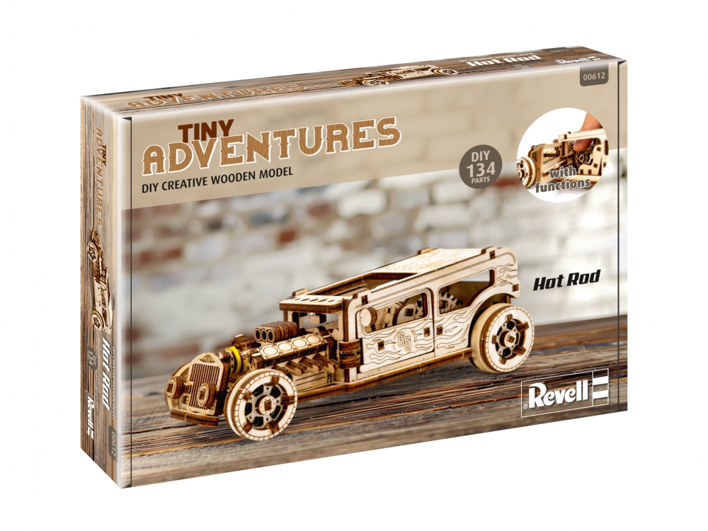 Kit de machete din lemn, Revell, Little Adventures, Hot Rod, 141 de piese