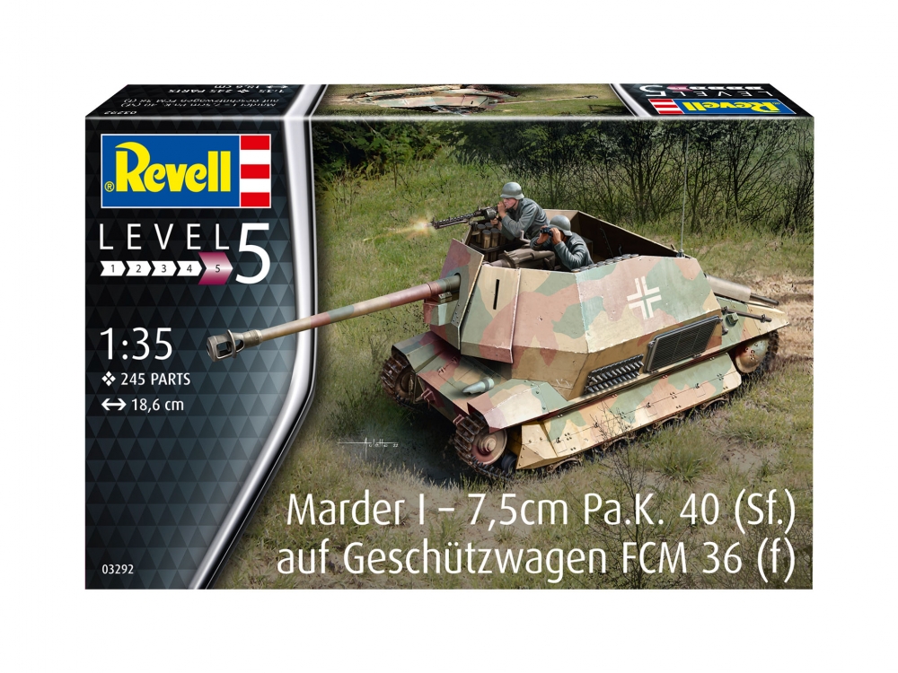 Macheta de asamblat, Revell, Distrugator de tancuri Marder I - 7,5cm Pa.K. 40 (Sf.) Auf Geschutzwagen FCM 36 (f), 245 piese