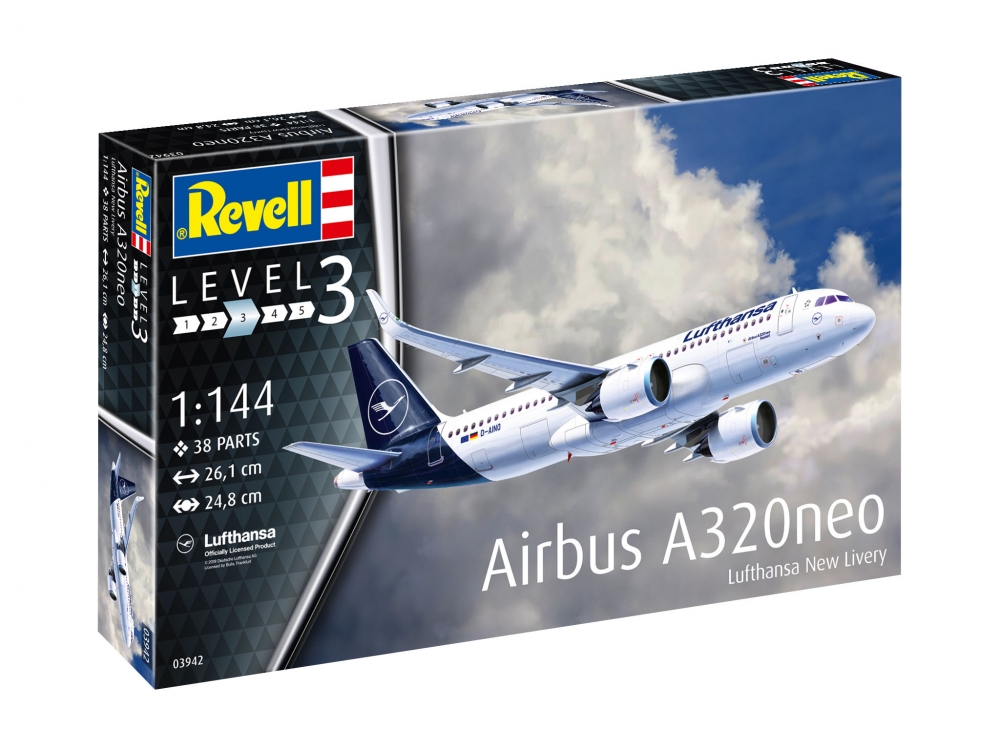 Machetă de asamblare, Revell, avion Airbus A320neo Lufthansa, 38 de piese
