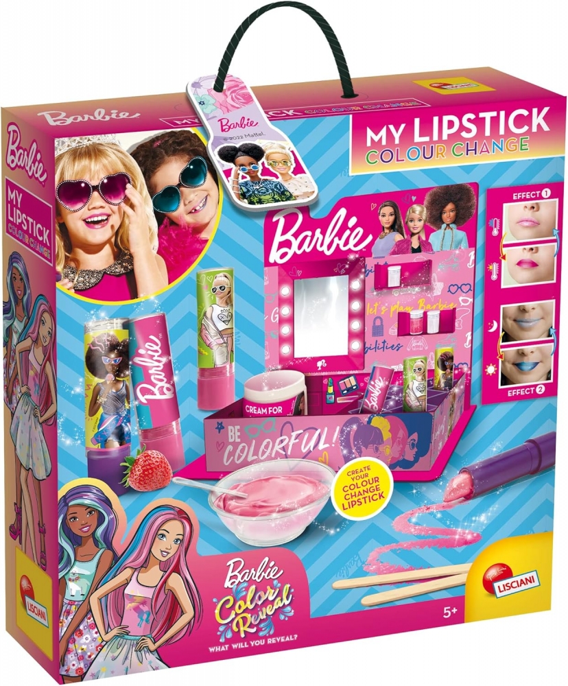Trusă creativă, Lisciani, Barbie, ruj DIY care își schimbă culoarea
