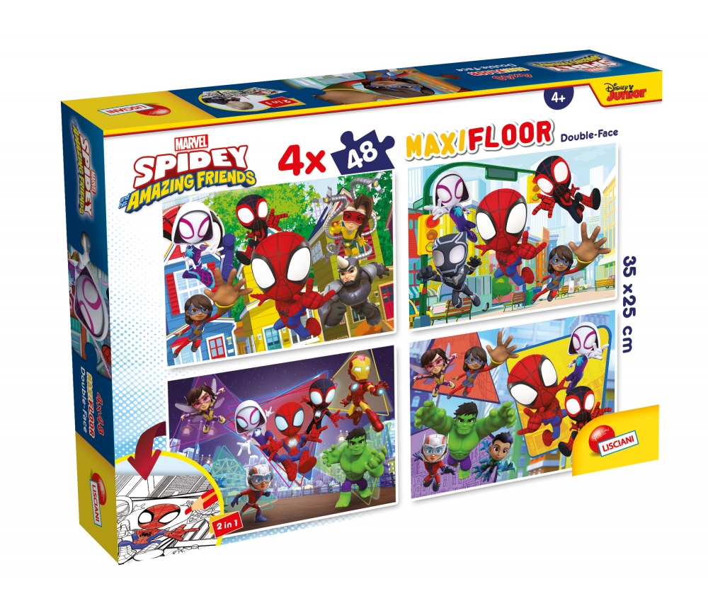 Puzzle, Lisciani, Spidey, Puzzle cu două fețe 4 x 48 piese
