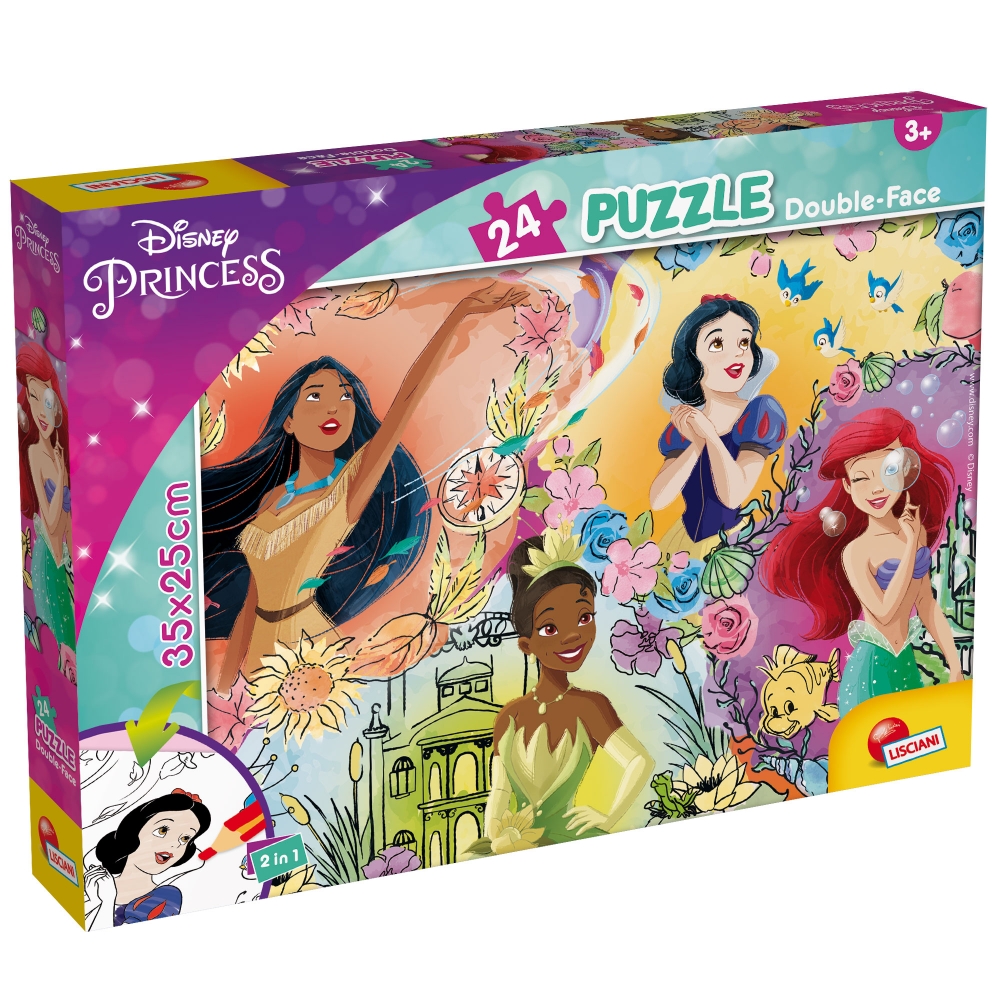 Puzzle, Lisciani, Prințese, Puzzle cu două fețe 24 piese