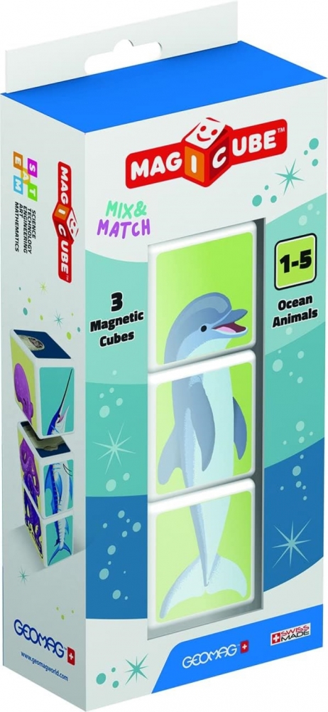Set 3 cuburi magnetice Trefl, GeoMag, MagiCube, Animale marine, Multicolor