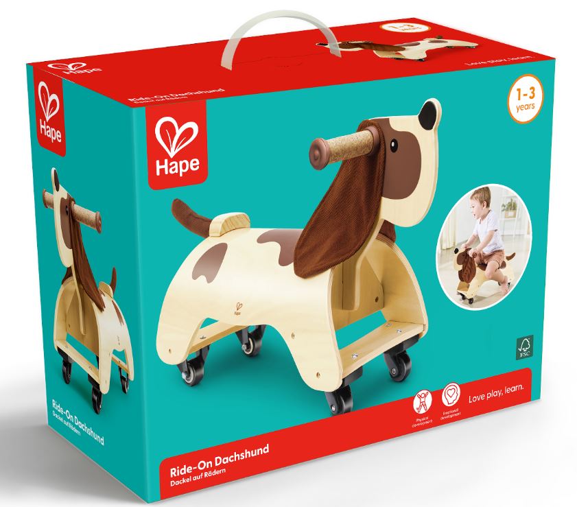 Jucarie din lemn, Hape, Teckel pentru calarie, 56 x 37.6 x 20 cm