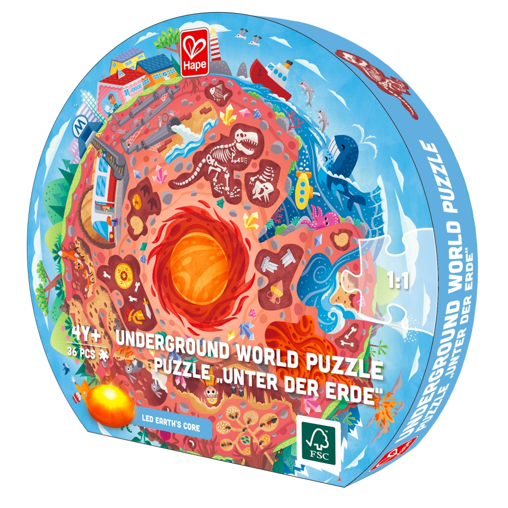 Puzzle educativ de podea, Hape, Centrul Pamantului, 57.5 cm, 36 piese