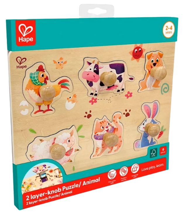 Puzzle din lemn, Hape, Animale de fermă