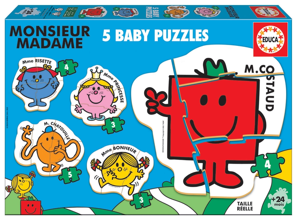 Puzzle pentru copii, Educa, Monsieur Madame, 3/3/4/4/5 piese