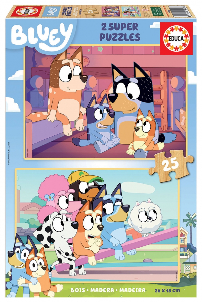 Puzzle pentru copii, Educa, Bluey, 2 x 25 piese