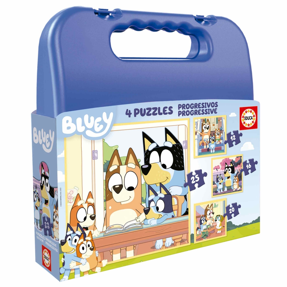 Puzzle progresiv, Educa, Bluey intr-o valiza, 12-16-20-25 piese