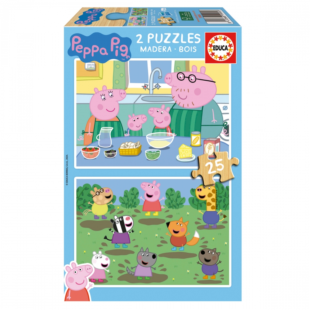 Puzzle din lemn, Educa, Peppa Pig, 2 x 25 piese